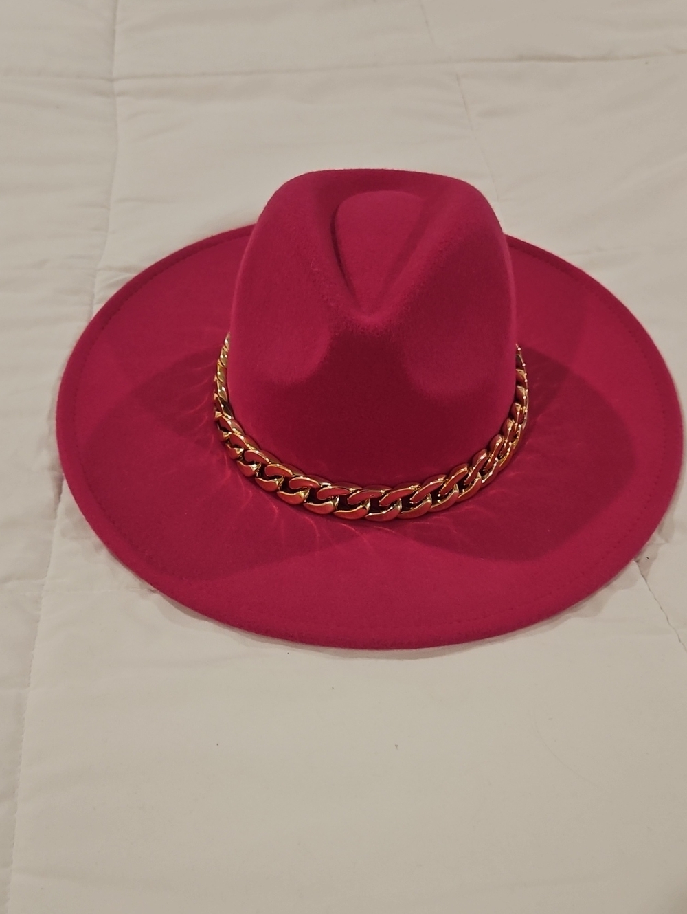 NWOT Wide Brim Chain-Trim Fedora Hat - Hot Pink